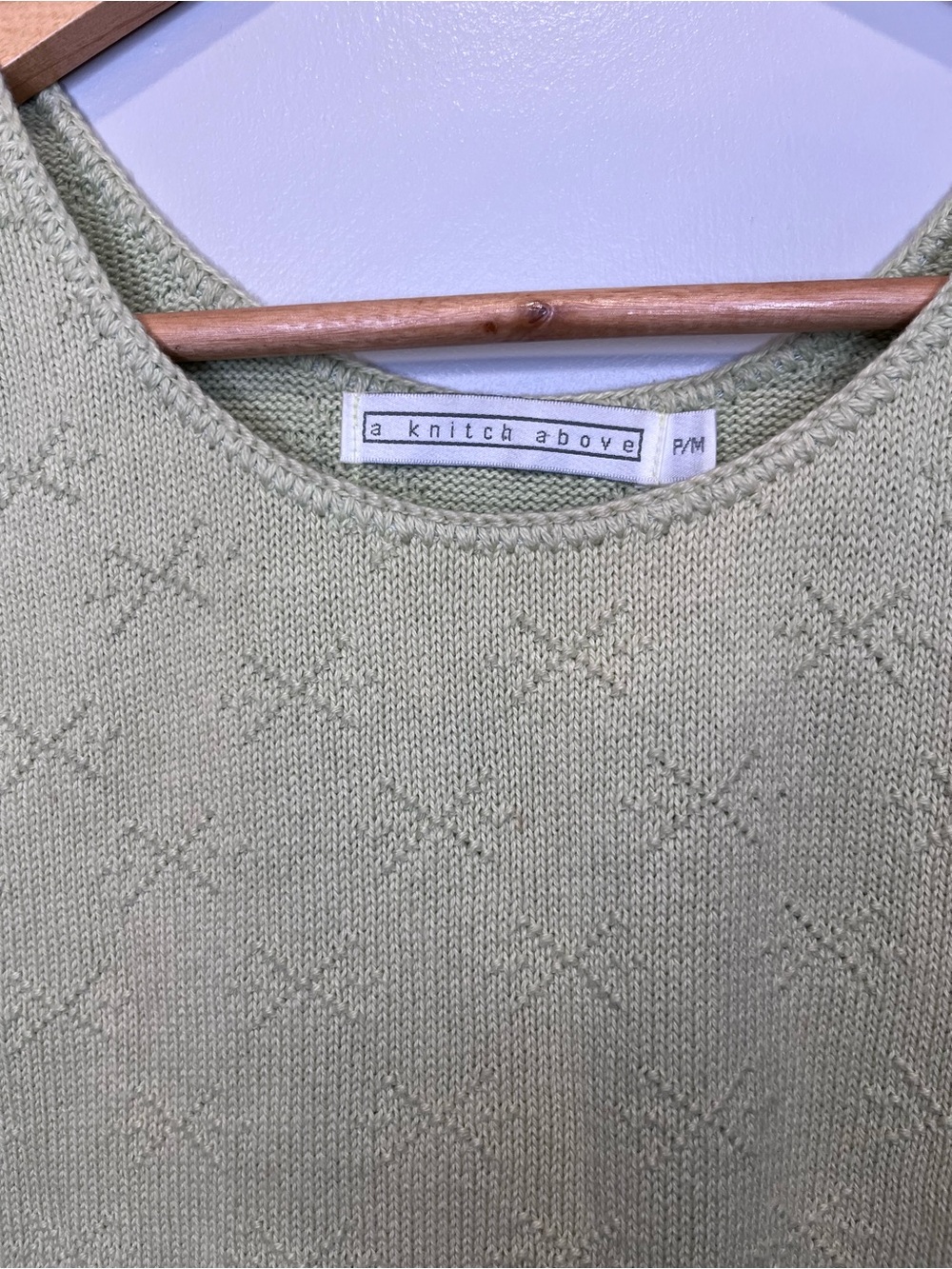 A Knitch Above Light Sage Cottage-core 100% Cotton Sleeveless Sweater Top - Picture 2 of 7